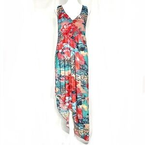 Tropical Sundress  V Neck Cross Back